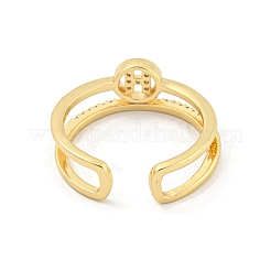 Ring with Letter H Pattern Brass Micro Pave Clear Cubic Zirconia Open Cuff Rings&nbsp;RJEW-G309-21G