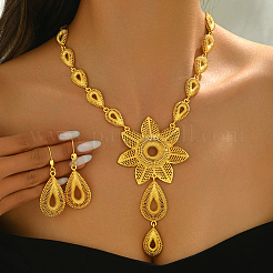 Extravagant Alloy Flower Teardrop Pendant Necklace & Dangle Earrings Sets for Women Wedding&nbsp;AA6460