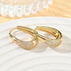 Brass Micro Pave Cubic Zirconia Hoop Earrings&nbsp;KK-CBA30C7-01G