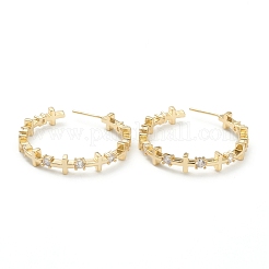 Cross Brass Micro Pave Clear Cubic Zirconia Stud Earrings&nbsp;ZIRC-M117-19G