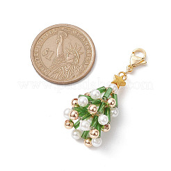 Christmas Tree Glass & Shell Pearl Pendant Decorations&nbsp;HJEW-TA00182-01