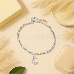 4Pcs 2 Colors Brass & Iron Crystal Rhinestone Star Moon Charm Anklets for Women&nbsp;AJEW-HY0002-60
