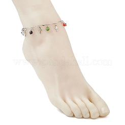 3Pcs 3 Colors Handmade Evil Eye Lampwork & 304 Stainless Steel Cross Tassel Bar Link Chain Anklets for Women&nbsp;AJEW-AN00741