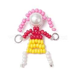 4Pcs 4 Styles Glass Seed Bead with Glass Pearl Round Beaded People Connector Charms&nbsp;PALLOY-MZ00644