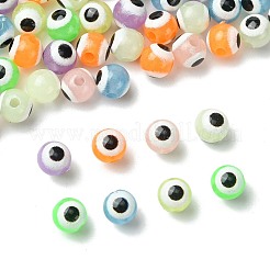 70Pcs 7 Colors Luminous & Printed Opaque Acrylic Beads&nbsp;LACR-FS0001-01