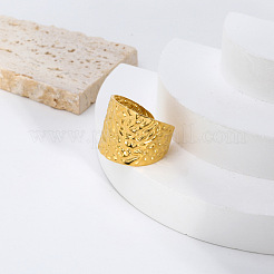 Adjustable 304 Stainless Steel Textured Wide Cuff Rings with Folded Wrinkles for Women&nbsp;GM6773