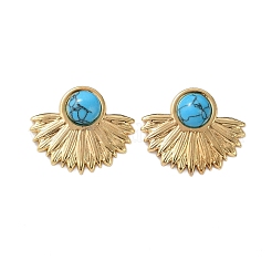 Fan 304 Stainless Steel Synthetic Turquoise Stud Earrings for Women&nbsp;EJEW-U046-17B-G
