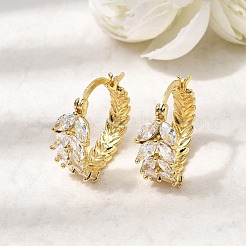 Leaf Brass Micro Pave Cubic Zirconia Hoop Earrings&nbsp;EJEW-P333-03G