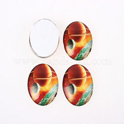 Starry Sky Printed Glass Oval Cabochons&nbsp;GGLA-N003-18x25-D