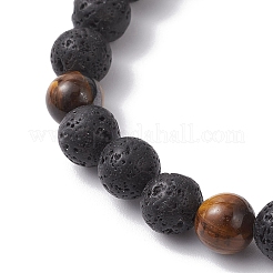 2Pcs 2 Styles Natural Lava Rock & Tiger Eye Round Beaded Stretch Bracelet Sets for Women Men&nbsp;BJEW-JB12248