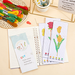 DIY Flower Pattern Embroidery Bookmark Kits&nbsp;DIY-SC0028-91