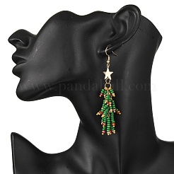 304 Stainless Steel Glass Seed Beads Christmas Tree Dangle Earrings&nbsp;EJEW-MZ00485