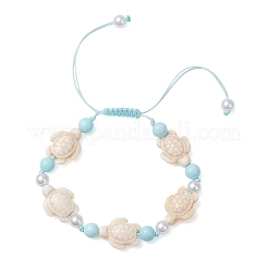 Adjustable Synthetic Turquoise & Natural Howlite Braided Bead Bracelets for Womem&nbsp;BJEW-JB13654