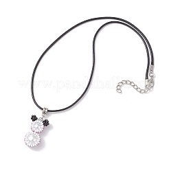 Glass Seed Beads & Glass Pearl Round Beaded Bear Pendant Waxed Cotton Cord Necklaces for Women Men&nbsp;NJEW-MZ00126