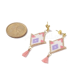 Rhombus Handmade Loom Pattern Glass Seed Dangle Earrings&nbsp;EJEW-MZ00035