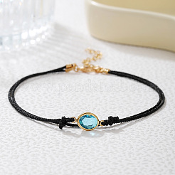 Bohemian Alloy Rhinestone Oval Link Black Waxed Cord 2-Strand Anklets&nbsp;FS-WGE4A67-01