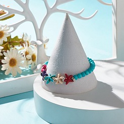 Synthetic Turquoise(Dyed) Starfish Stretch Bracelet&nbsp;BJEW-JB07702-03