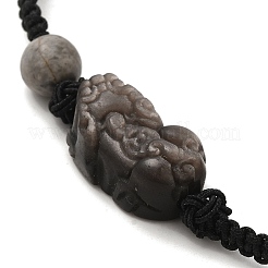 Natural Obsidian & Silver Obsidian & Picture Jasper Braided Bead Bracelet&nbsp;BJEW-C051-44