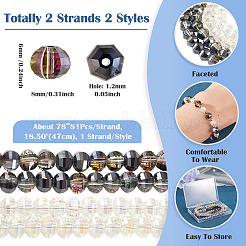 2 Strands 2 Styles Electroplate Transparent Glass Beads Strands&nbsp;EGLA-TA0013-68