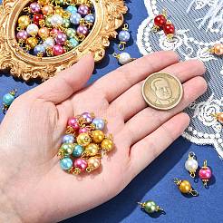 100Pcs 10 Styles Round Baking Paint Pearlized Glass Pearl Connector Charms&nbsp;PALLOY-CJ00118