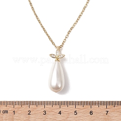 White Teardrop Shell Pearl Pendant 304 Stainless Steel Cable Chain Necklaces for Women&nbsp;NJEW-JN05968