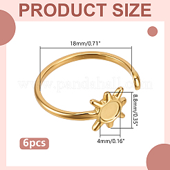 6Pcs Sun 304 Stainless Steel Cuff Ring Components&nbsp;STAS-ME0003-26