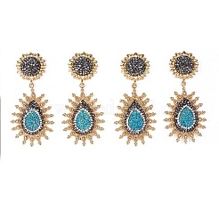 Natural Druzy Agate Dangle Stud Earrings&nbsp;EJEW-F232-37G