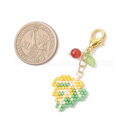 Maple Leaf Acrylic & Glass Seed & Natural Carnelian Beads Pendant Decorations&nbsp;HJEW-MZ00347-03