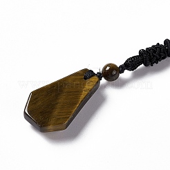Natural Tiger Eye Hexagon Pendant Necklace with Nylon Cord&nbsp;NJEW-G094-A04