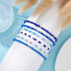6Pcs Glass Seed & Brass Beaded Stretch Bracelets Set&nbsp;BJEW-JB09538-03
