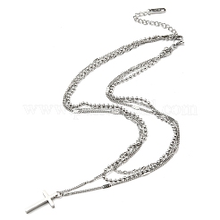 Non-Tarnish 304 Stainless Steel Rope & Ball & Curb Chains Triple Layer Necklaces&nbsp;BJEW-K257-02P