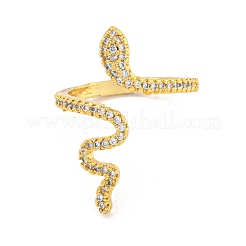 Rack Plating Snake Brass Micro Pave Clear Cubic Zirconia Cuff Rings for Women&nbsp;RJEW-C103-10G