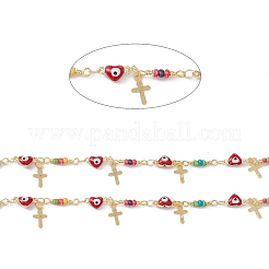 Enamel Heart with Evil Eye Link Chains&nbsp;CHC-C003-25G-01
