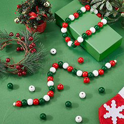 Christmas Theme 5 Strands Spray Painted Natural Wood Beads Strands&nbsp;WOOD-SP0001-02A