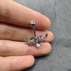 Heart with Wings Brass Crystal Rhinestone Curved Barbell Belly Rings&nbsp;FS-WG4497F-01
