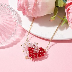 Double Interlocking Heart Glass Pendant Necklaces&nbsp;NJEW-TA00132