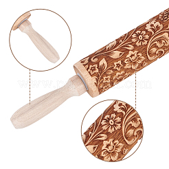 Flower Print Wood Rolling Pin&nbsp;AJEW-WH0528-06