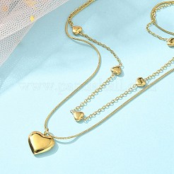 304 Stainless Steel Heart Pendant Double Layer Necklaces for Women&nbsp;NJEW-C084-04G