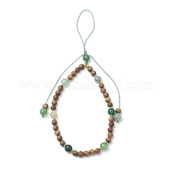 Dyed Natural Banded Agate & Wood Round Beaded Phone Hand Strap Chains&nbsp;HJEW-JM03365-03