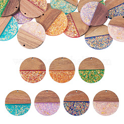 14Pcs 7 Colors Opaque Resin and Walnut Wood Pendants&nbsp;RESI-TA0005-23