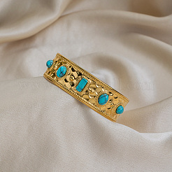 Vintage 304 Stainless Steel Pave Synthetic Turquoise Cuff Bangles for Women&nbsp;FO8532