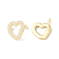 Plastic Imitation Pearl Beaded Hollow Out Heart Stud Earrings&nbsp;EJEW-F306-02G