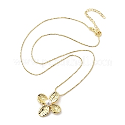 Flower Brass Shell Pearl Pendant Necklaces for Women&nbsp;LS-NJEW-S385-06A-G