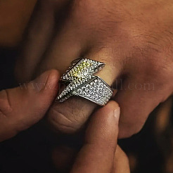 Brass Micro Pave Cubic Zirconia Finger Rings for Men&nbsp;WG532F7-01