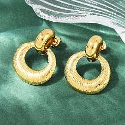 304 Stainless Steel Flat Round Dangle Stud Earrings&nbsp;EJEW-K268-31G