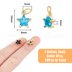 28PCS 7Colors Brass Cubic Zirconia Charms&nbsp;KK-DC0003-71
