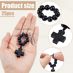 25Pcs Wood Cross & Round Beads Finger Rings&nbsp;RJEW-NB0001-09A