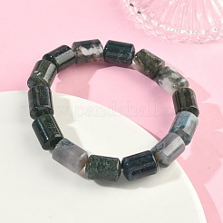 Column Natural Moss AgateBeads Stretch Bracelets for Women Men&nbsp;BJEW-A148-01A-28