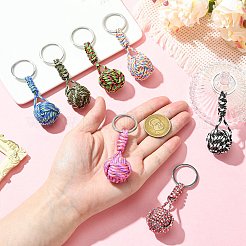 7Pcs 7 Colors Polyester & Spandex Cord Knitting Round Bead Keychains&nbsp;KEYC-CJ00013