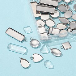 36Pcs 6 Styles 04 Stainless Steel Pendant Cabochon Settings&nbsp;STAS-FS0001-27